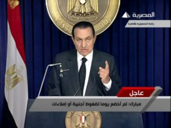 Mubarak no seu discurso de quinta-feira. Depois de se ter demitido, terá recusado medicar-se