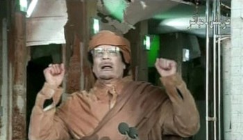 Imagem retirada da televisão durante a intervenção de Khadafi