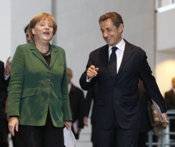 <p>Merkel e Sarkozy hoje em Berlim</p>
