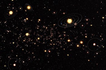 Uma representação da galáxia cheia de planetas