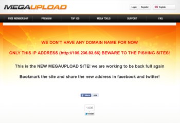 No endereço alternativo, o MegaUpload alerta os seus utilizadores para sites fraudulentos