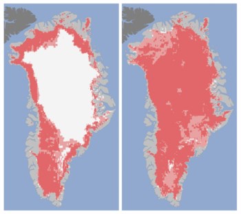 A área sem gelo da ilha saltou de 40% para 97% em quatro dias