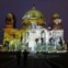 ALEMANHA, 10.10.2012. Edifícios na praça de Gendarmenmarkt, em Berlim, iluminados para o Festival das Luzes (são iluminados, até 21 de Outubro, 68 construções iconográficas da capital alemã)