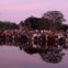 Aos primeiros raios de sol, os turistas aguardam para fotografarem um dos mais famosos templos do mundo, Angkor Wat, no Camboja. É o momento perfeito para admirar o monumento. 