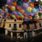 ESPANHA, 1.8.2013. Uma céu de guarda-chuvas em Getafe, perto de Madrid - um projecto assinado pela equipa portuguesa que criou um céu de chapéu-de-chuvas em Águeda  (foto com olho-de-peixe)