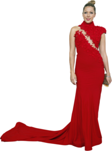Este vestido Ezra Couture pode ter uma cauda, mas o seu lugar não é num salão de baile. A gola alta dá-lhe imponência, a cor é um tiro certeiro para a pele de Colbie Caillat e a transparência no meio das aplicações compõe o resto do bouquet. Sexy e elegante. Que mais há a dizer?  