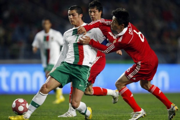 Durante um jogo amigável Portugal-China em Coimbra, em 2010