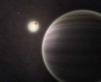 Em primeiro plano, o planeta PH1 em órbita de dois sóis e, ao longe, o segundo par de estrelas 