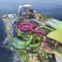 Num dos bairros está instalada a Thrill Island, o maior parque aquático marítimo do mundo. Maquete eletrónica  