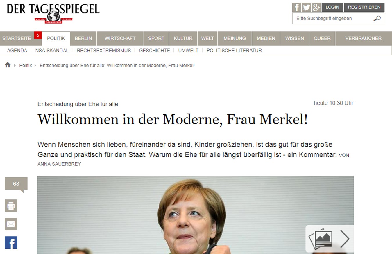 "Bem-vinda à modernidade, senhora Merkel!"