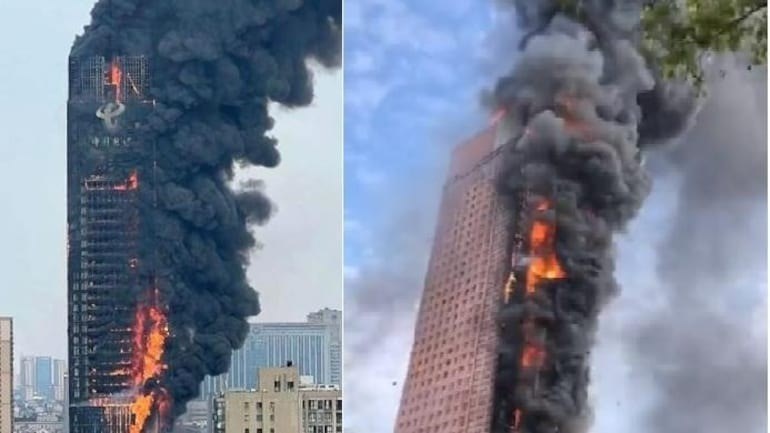 Incendio en rascacielos de telecomunicaciones en China |  incendios
