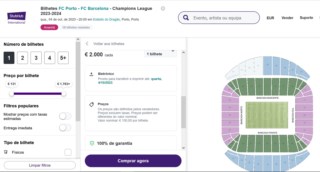 Bilhetes para o FC Porto-Barcelona à venda por dois mil euros na