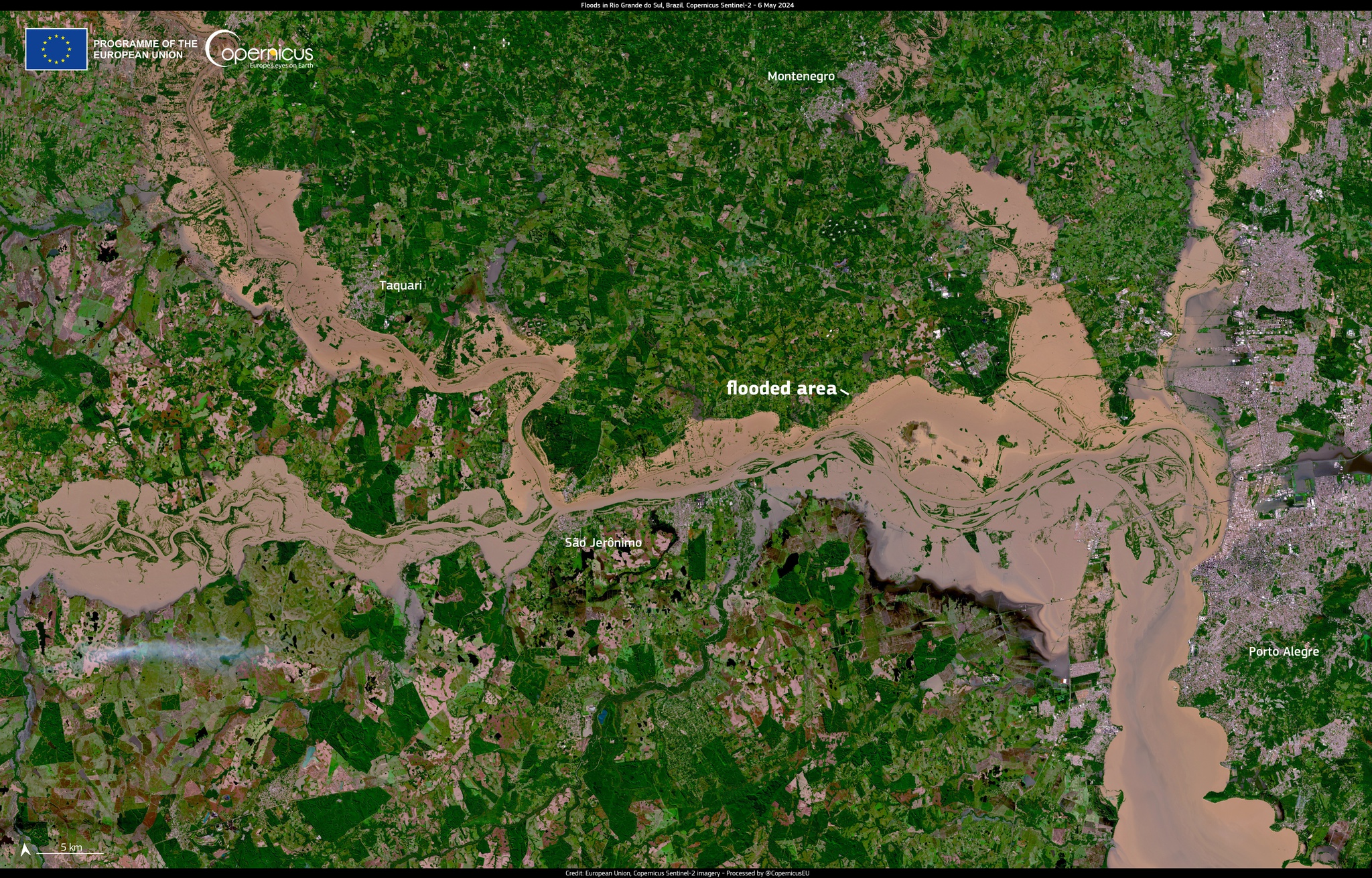 Satellitenbild zeigt die Verwüstung durch Überschwemmungen in Brasilien  Brasilien