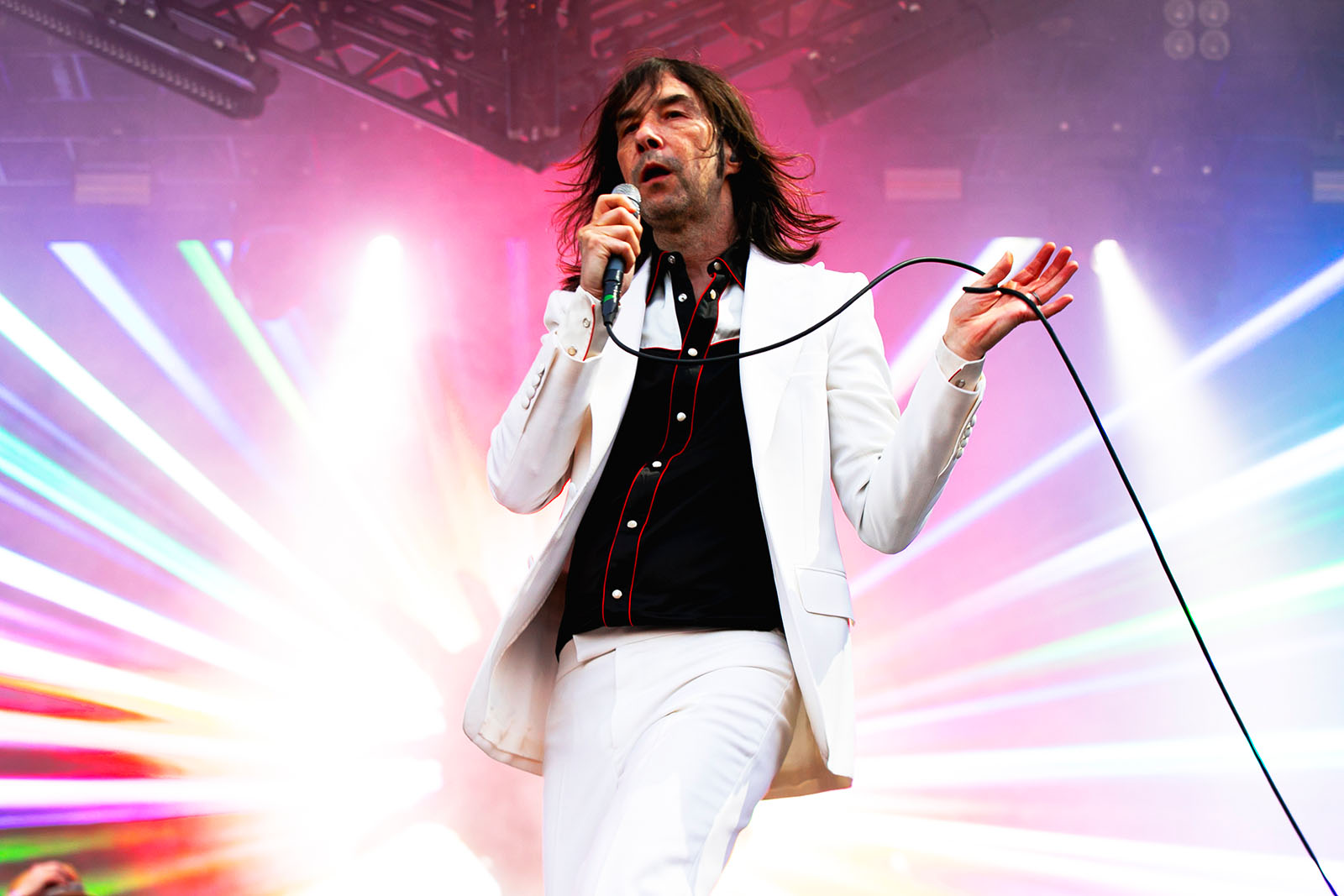 BRISTOL, ENGLAND - SEPTEMBER 02: Bobby Gillespie of Primal Scream performs on stage at Forwards Festival 2023 at The Downs on September 02, 2023 in Bristol, England. (Photo by Mike Lewis Photography/Redferns)