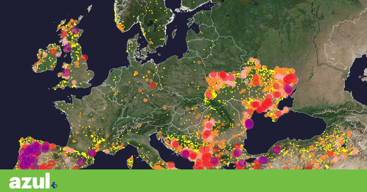 Satellite image of fires in Europe in 2025 highlights Portugal