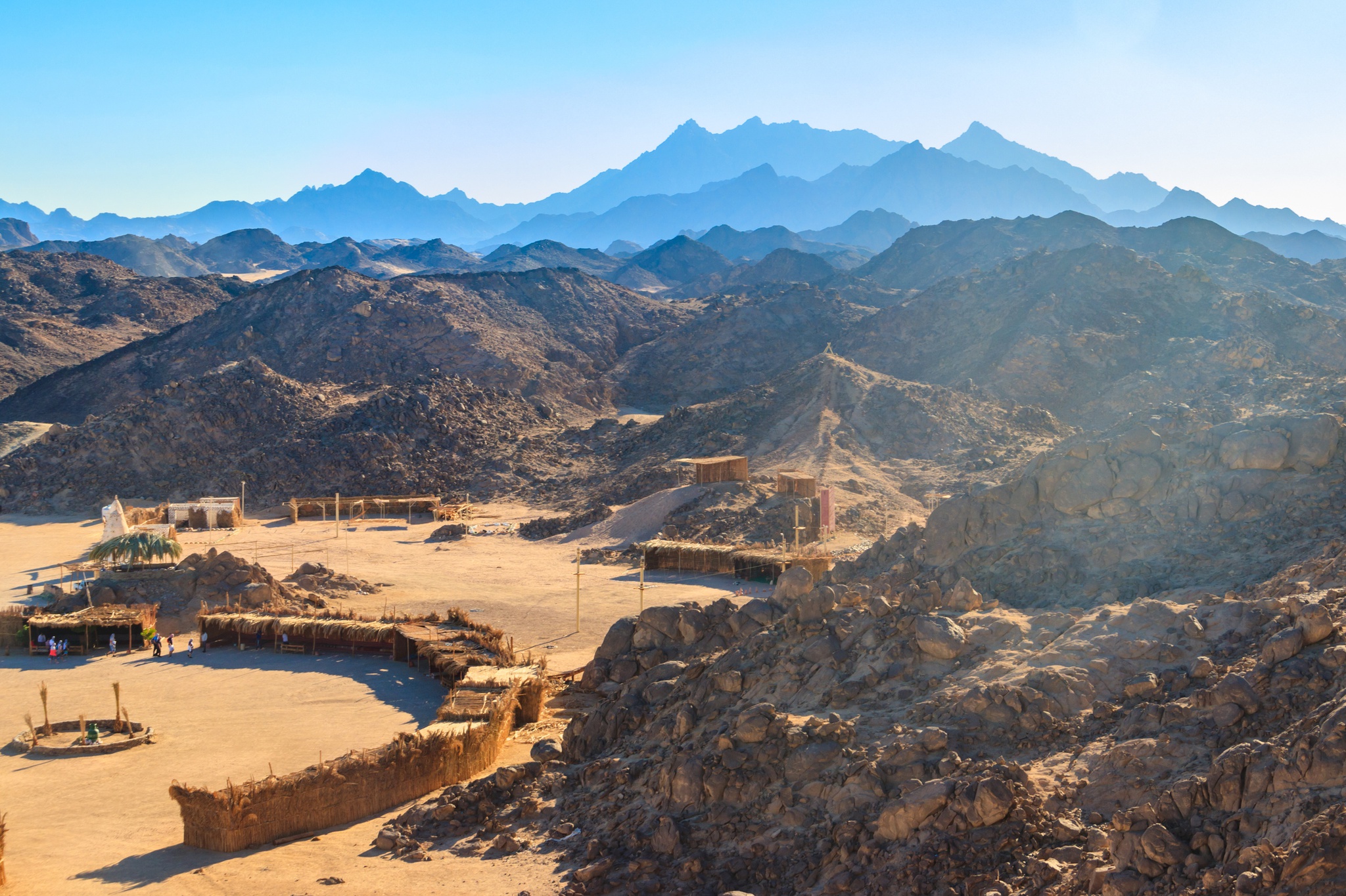 View on bedouin village in Arabian desert, Egypt