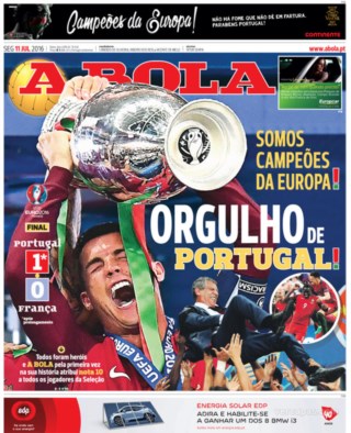 Euro'2016: Portugal é campeão, vitória 1 a 0 contra a França