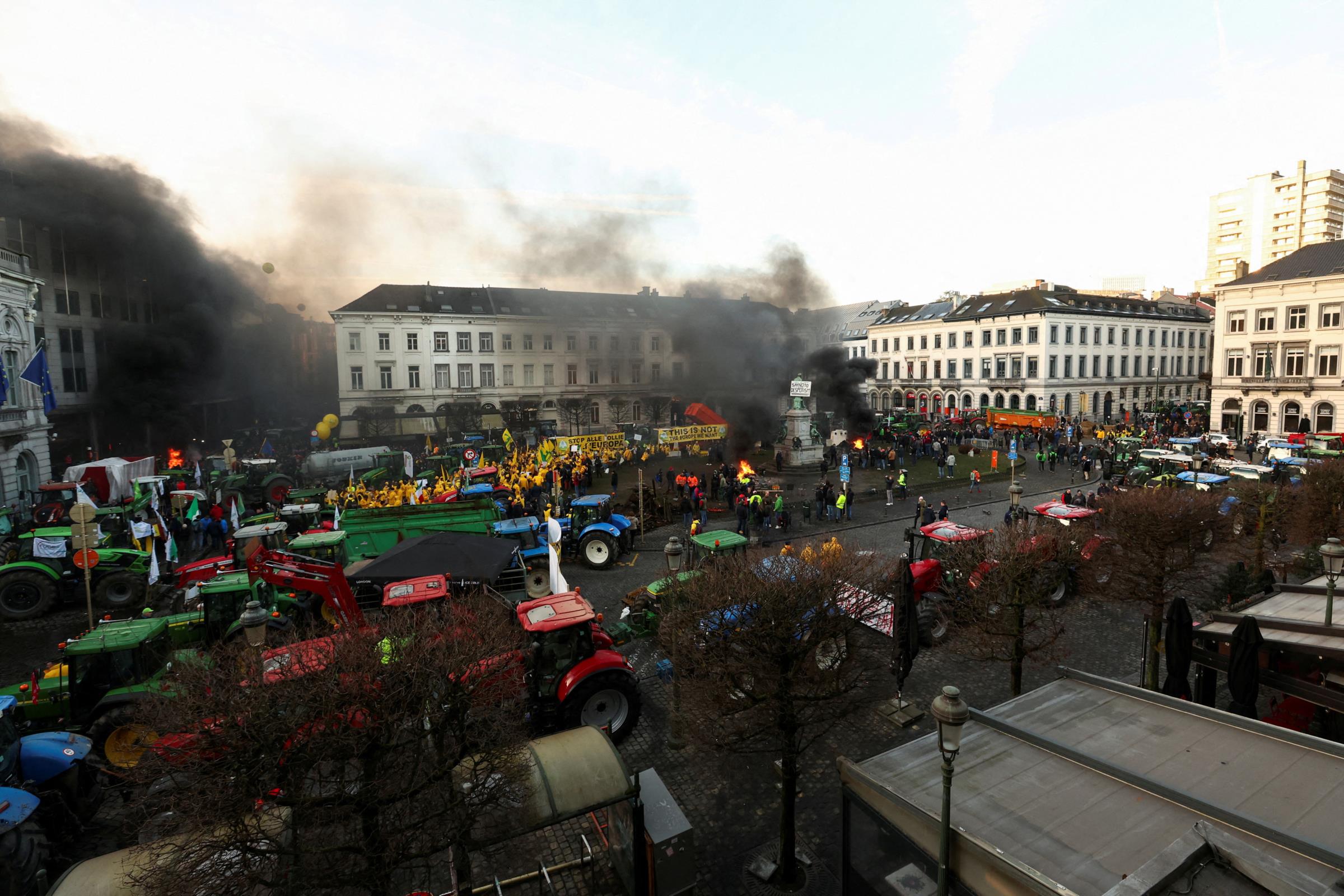 Hierro, fuego y heno frente al Parlamento Europeo durante las protestas de los agricultores en Bruselas |  galería de fotos